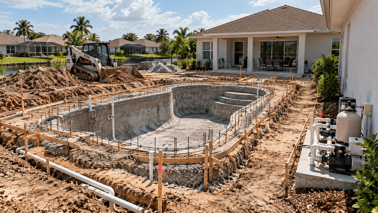 Pool construction site for a Southwest Florida investment property