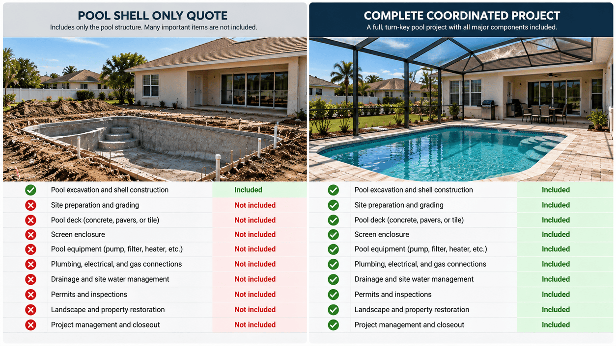 Pool construction estimate comparison for an investment property